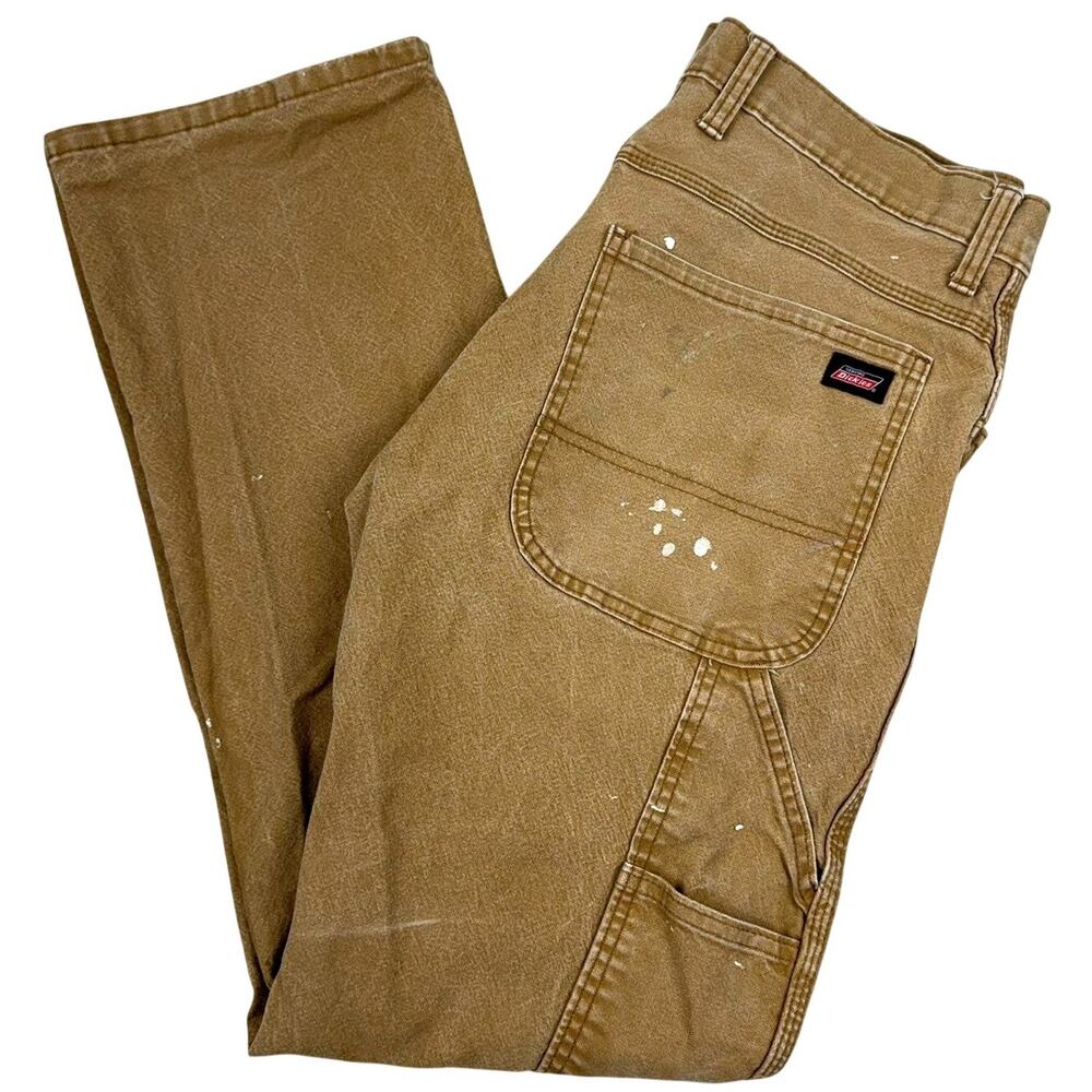 Dickies Cargo Workwear Pants Paint Splatter Distressed Utility Tan 32x32